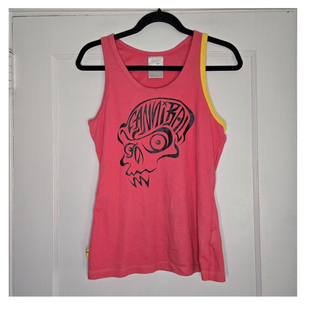 Nike Racerback Tank Womens L Pink Yellow Graphic Scoop Neck